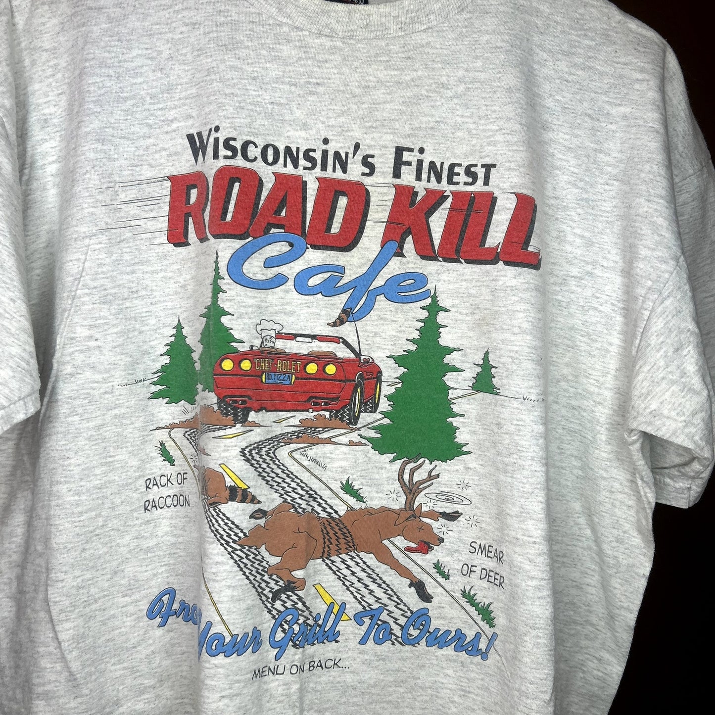Vintage 90s Funny Wisconsins Road Kill Cafe T-Shirt