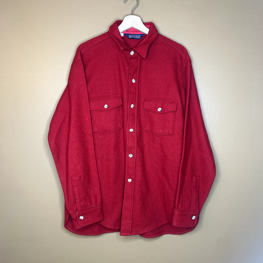 Vintage Lands End Red Wool Button Up T-Shirt Large