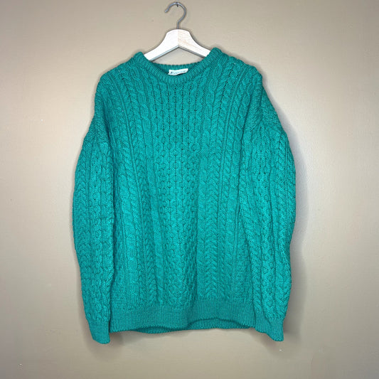 Vintage Green Carraig Donn Knit Wool Sweater Made in Ireland