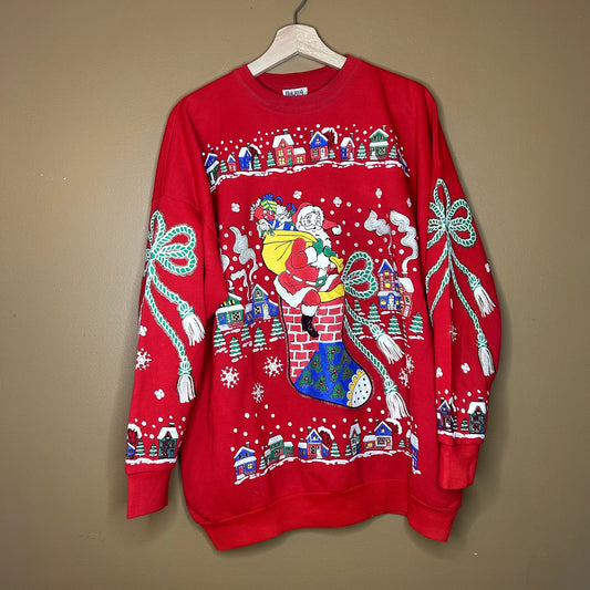 Vintage 90s Red Christmas Crewneck Large