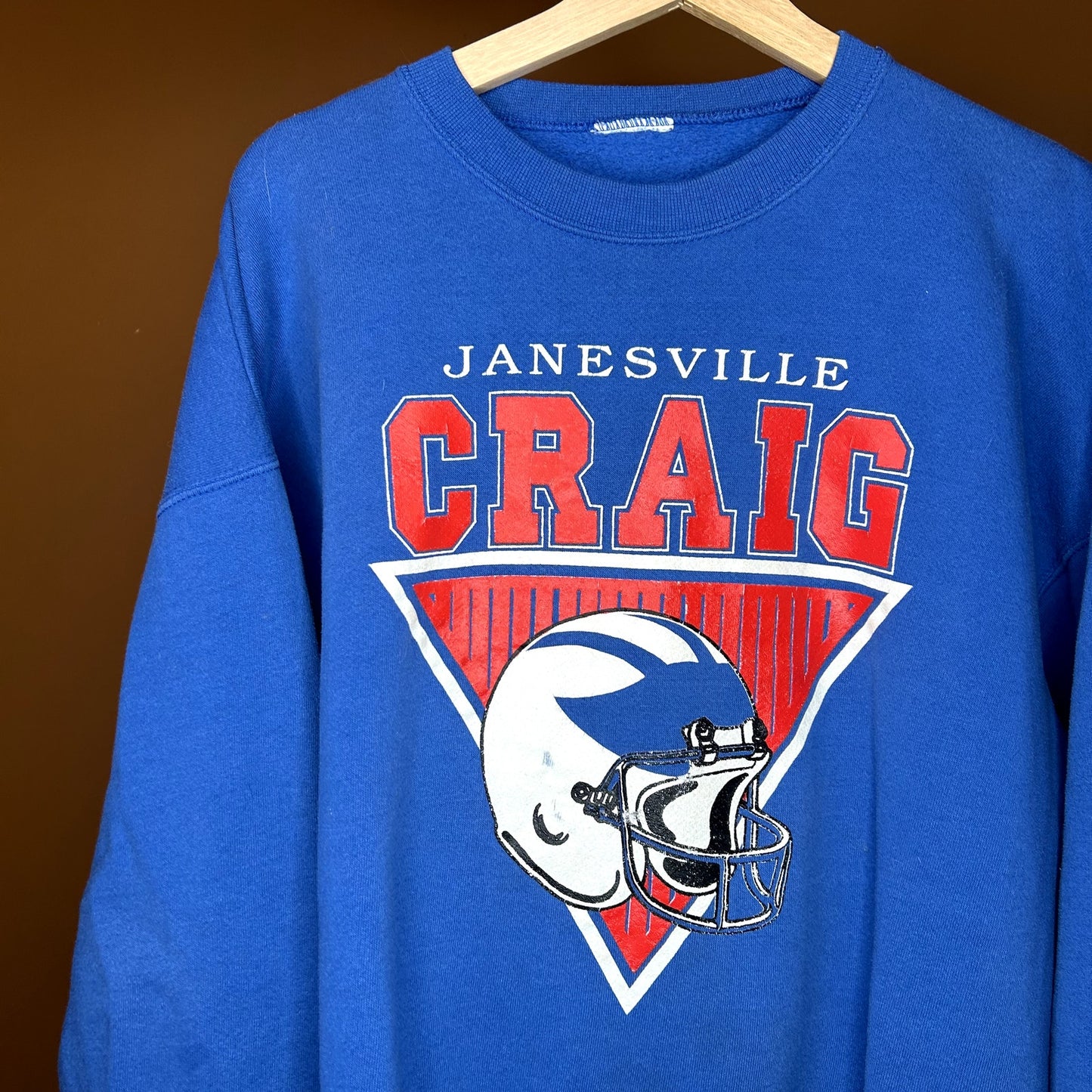 Vintage 90s Football Helmet Crewneck Janesville Craig