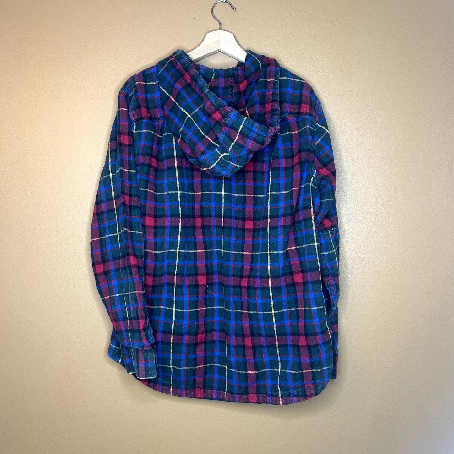 LL Bean Plaid Button Up Hoodie Large