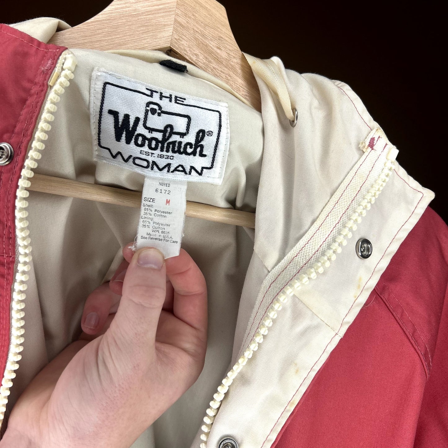 Vintage Woolrich For Women Pink Winter Coat has stains
