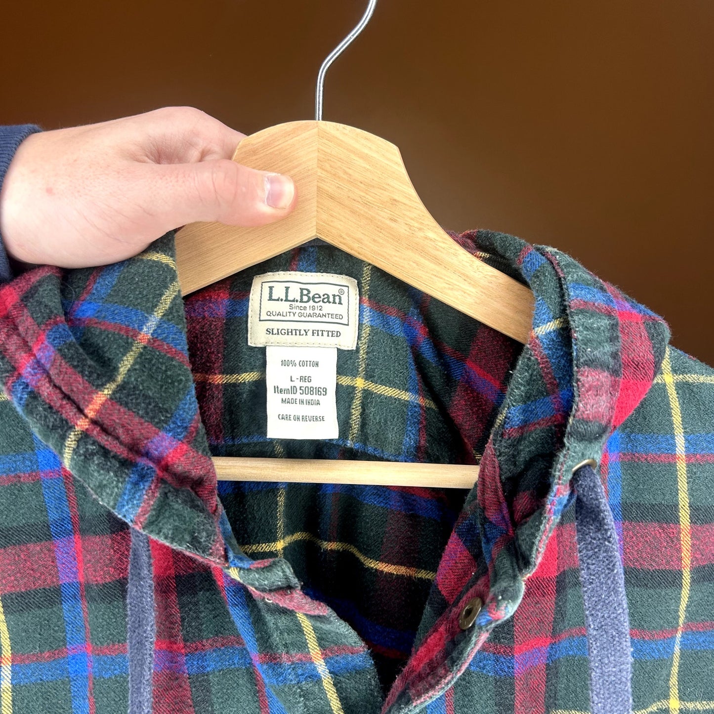 LL Bean Plaid Button Up Hoodie Large