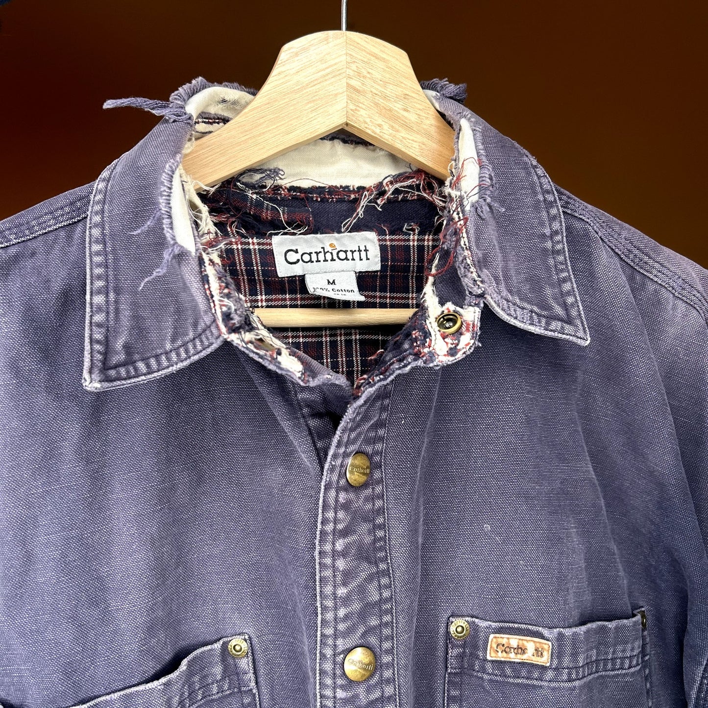 Y2K Dark Blue Carhartt Button Up Shackett Heavy Distressing