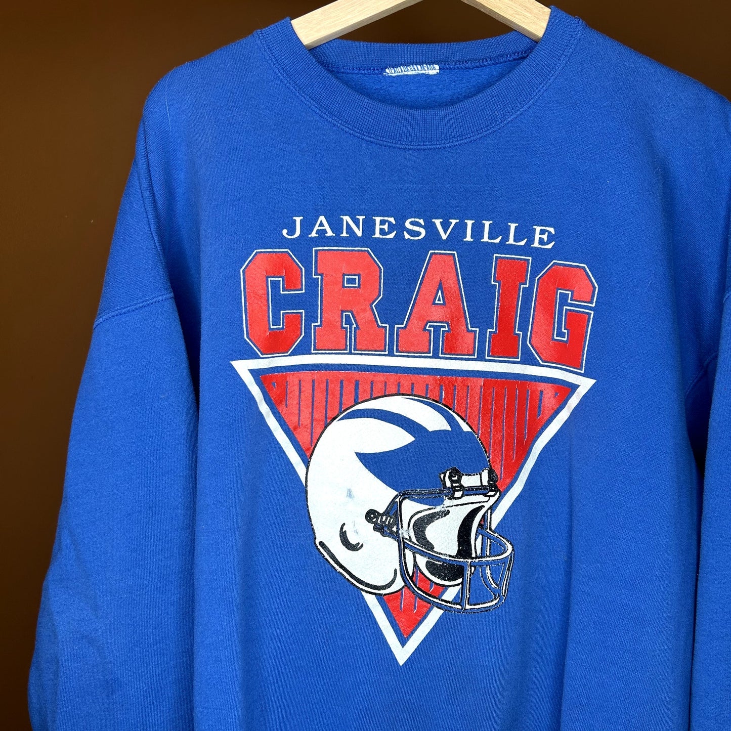 Vintage 90s Football Helmet Crewneck Janesville Craig