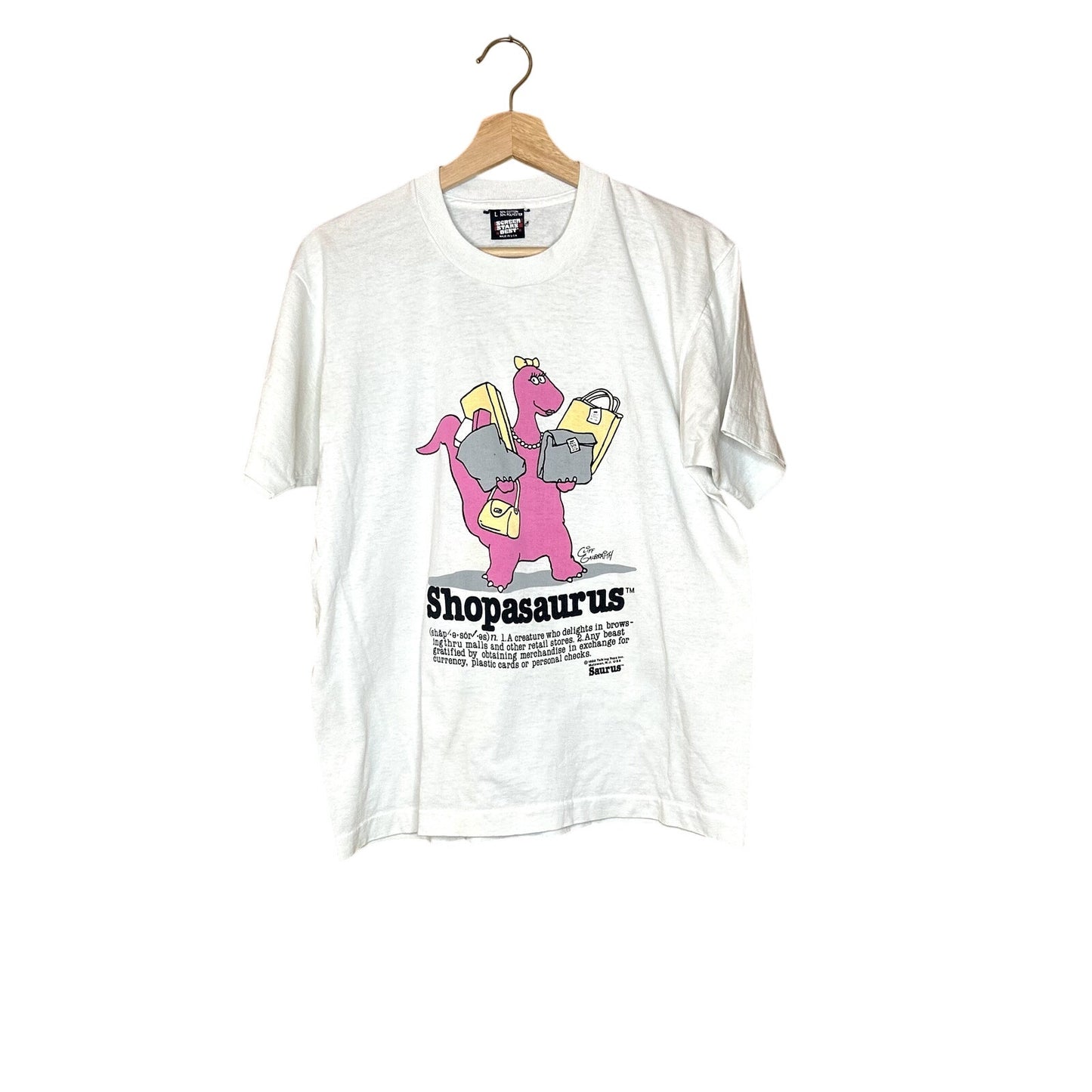 Vintage 90s Cartoon Shopasaurus Funny T-Shirt