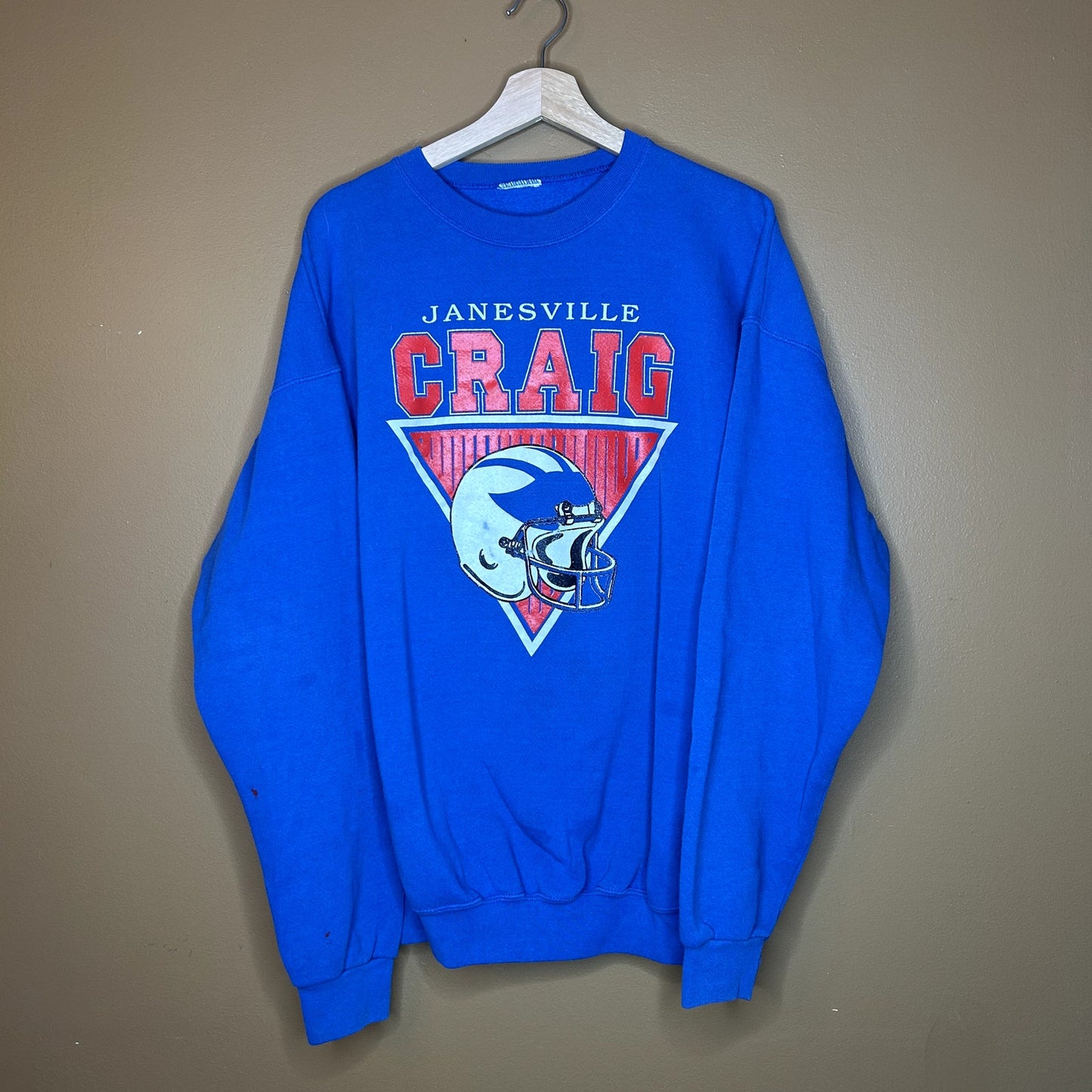 Vintage 90s Football Helmet Crewneck Janesville Craig