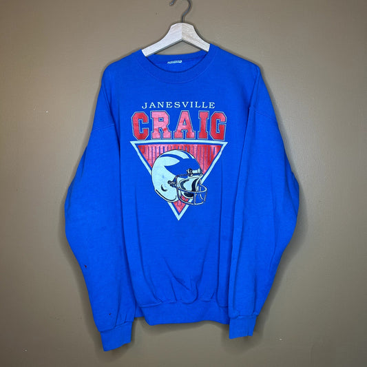 Vintage 90s Football Helmet Crewneck Janesville Craig