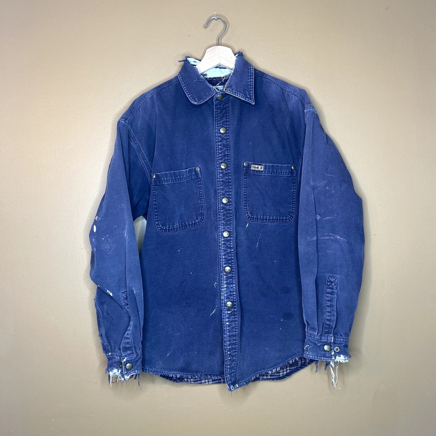 Y2K Dark Blue Carhartt Button Up Shackett Heavy Distressing