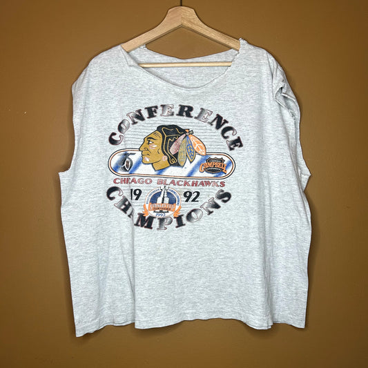 Vintage Chicago BlackHawks Hockey Tank Top/ Rag Thrashed