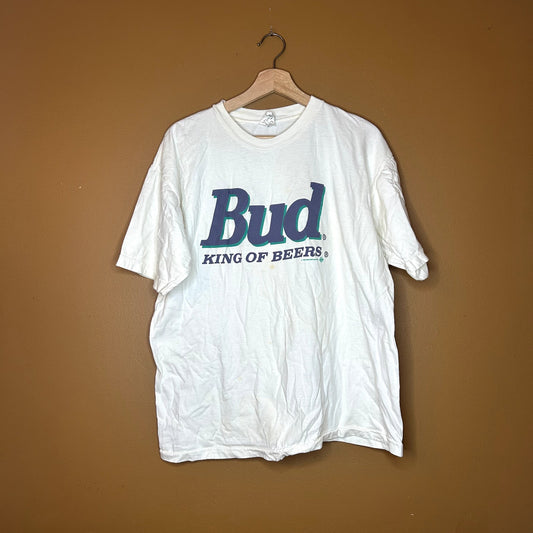 Vintage 90s Bud King Of Beers T-Shirt has stains