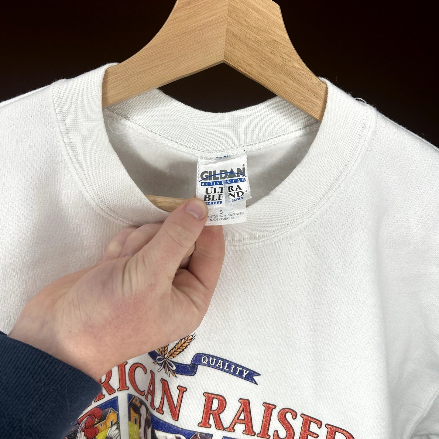Y2K American Raised Farmer White Crewneck Small