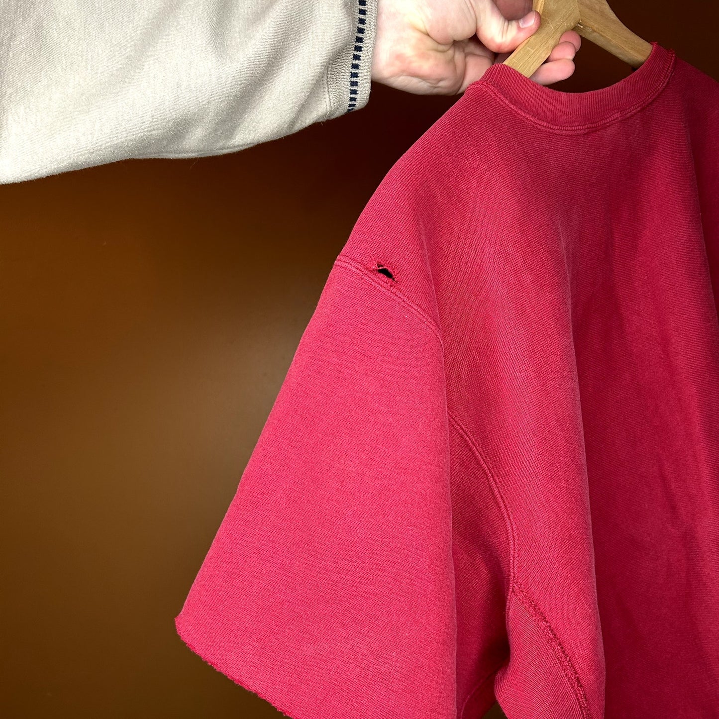 Vintage 90s Champion Reverse Weave Cherry Red Cut Sleeves Large