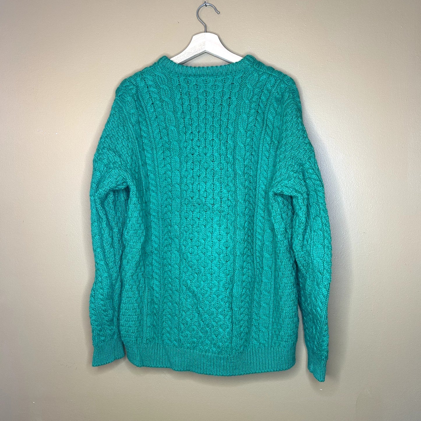 Vintage Green Carraig Donn Knit Wool Sweater Made in Ireland