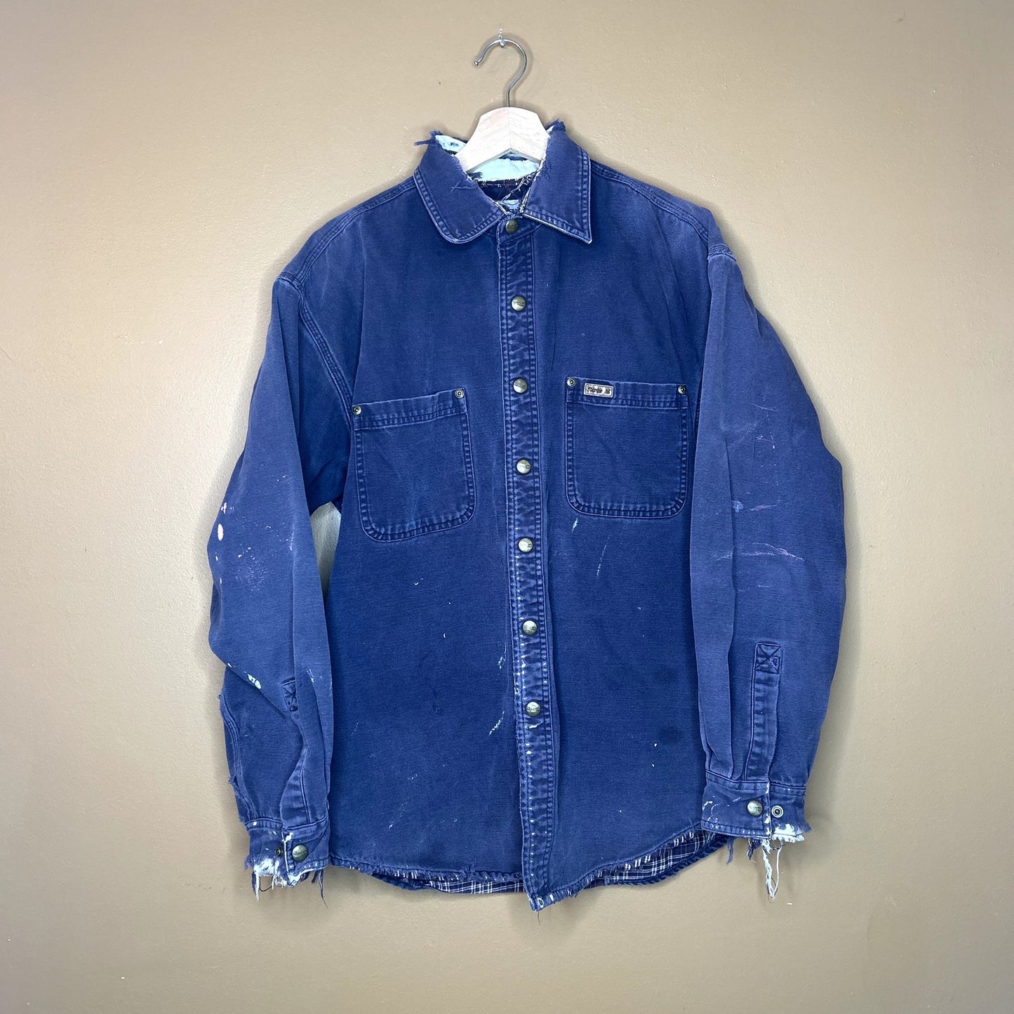 Y2K Dark Blue Carhartt Button Up Shackett Heavy Distressing