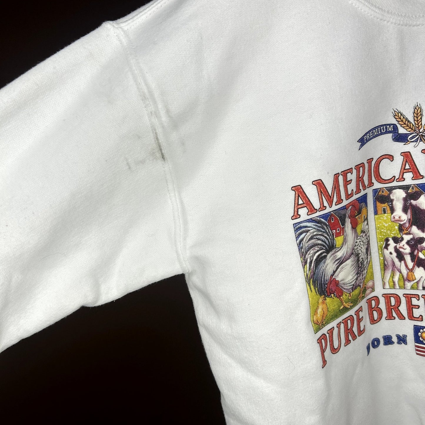 Y2K American Raised Farmer White Crewneck Small
