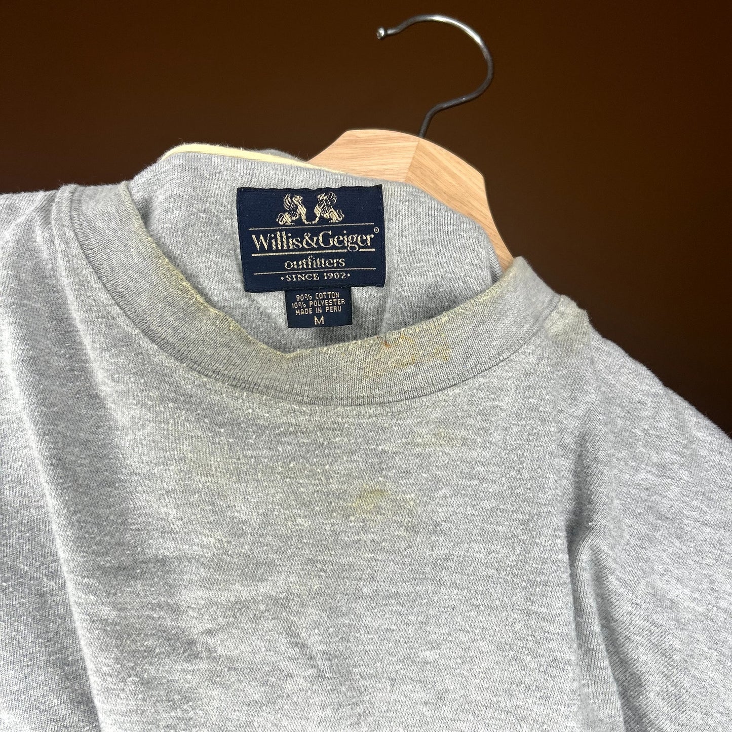 Vintage Willis & Geiger Gray T-Shirt Has Stained Neck