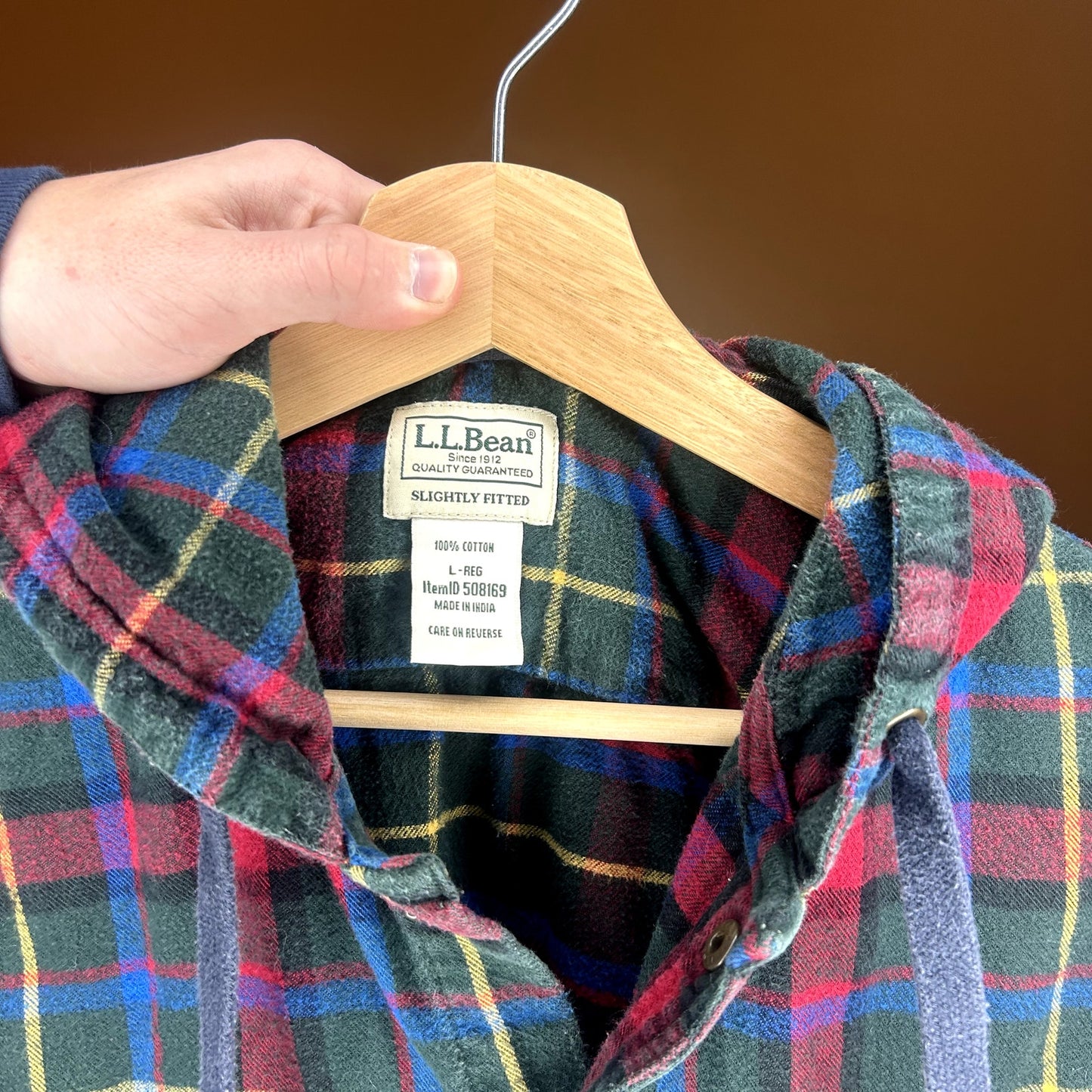 LL Bean Plaid Button Up Hoodie Large