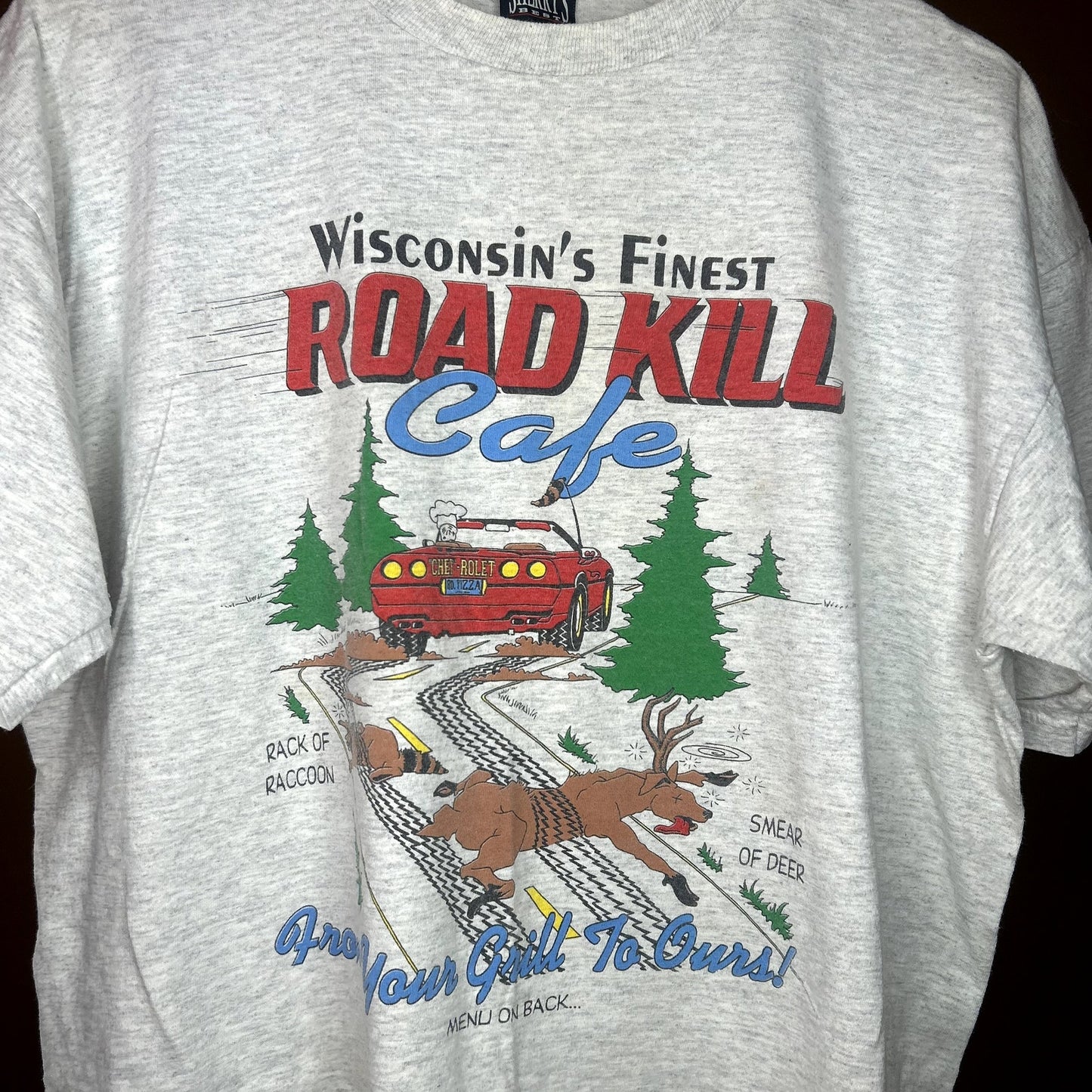 Vintage 90s Funny Wisconsins Road Kill Cafe T-Shirt