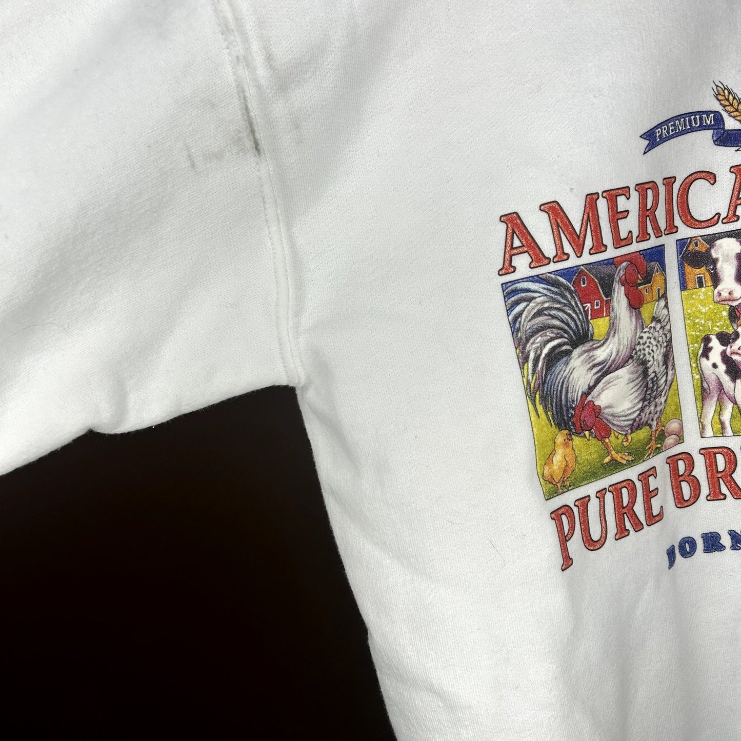 Y2K American Raised Farmer White Crewneck Small