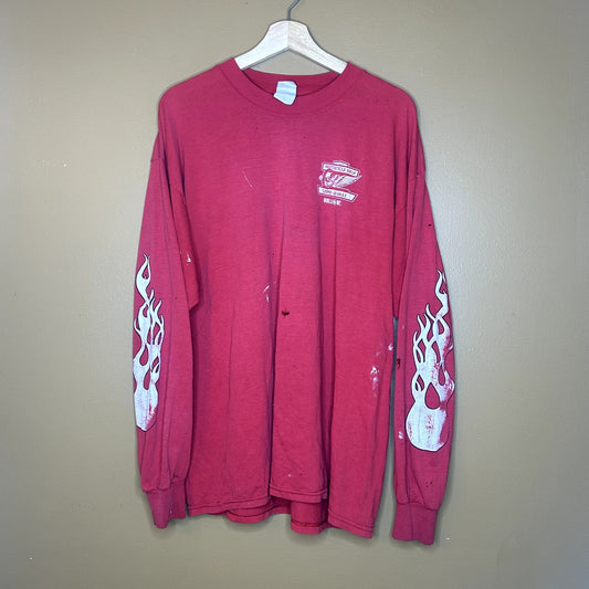 Vintage Y2K Motorcycle Shop Red Flame Sleeves long sleeve T-Shirt