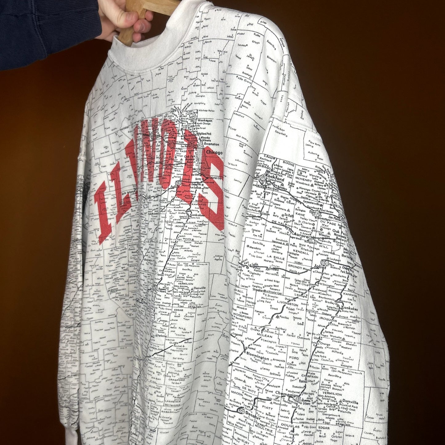 Vintage 90s Illinois Map Crewneck Large