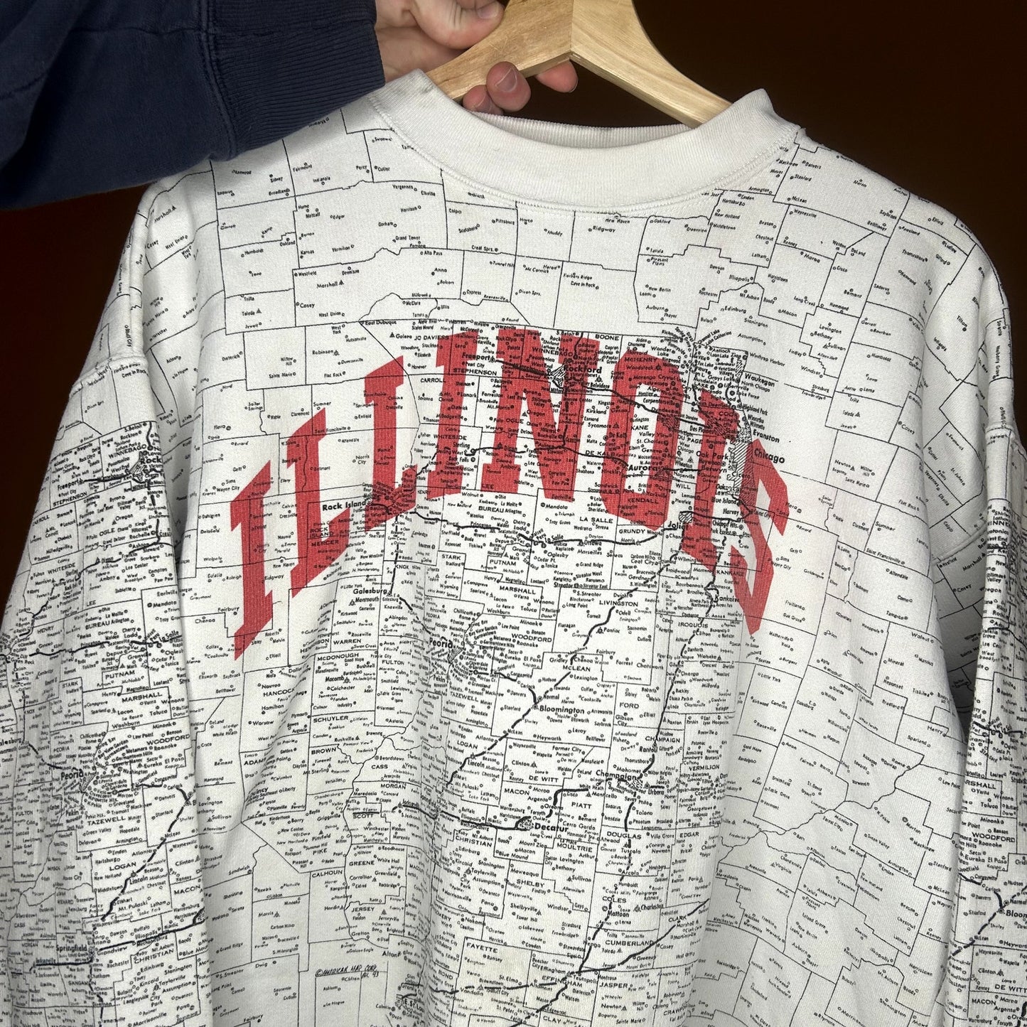 Vintage 90s Illinois Map Crewneck Large