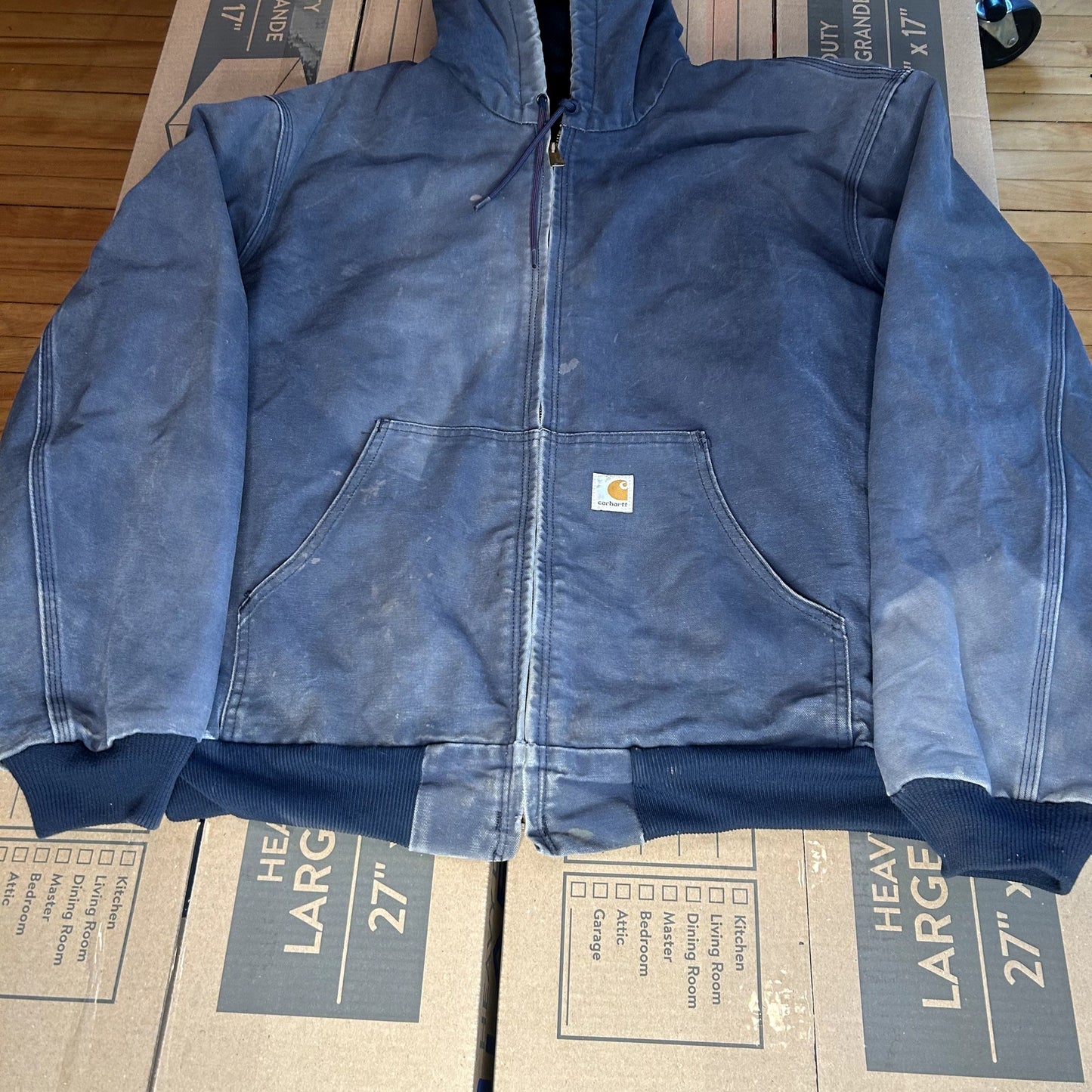 J131 Navy Blue Carhartt Hooded 2XL Faded