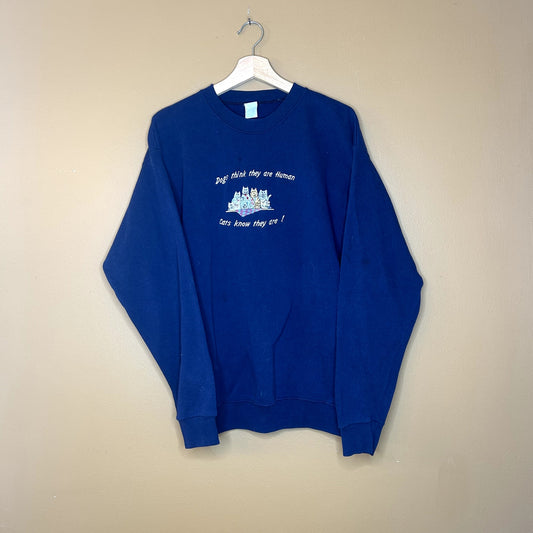 Vintage 90s Silly Blue Cat Crewneck