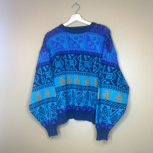 90s Colorful Knit Sweater Blue And Purple Large