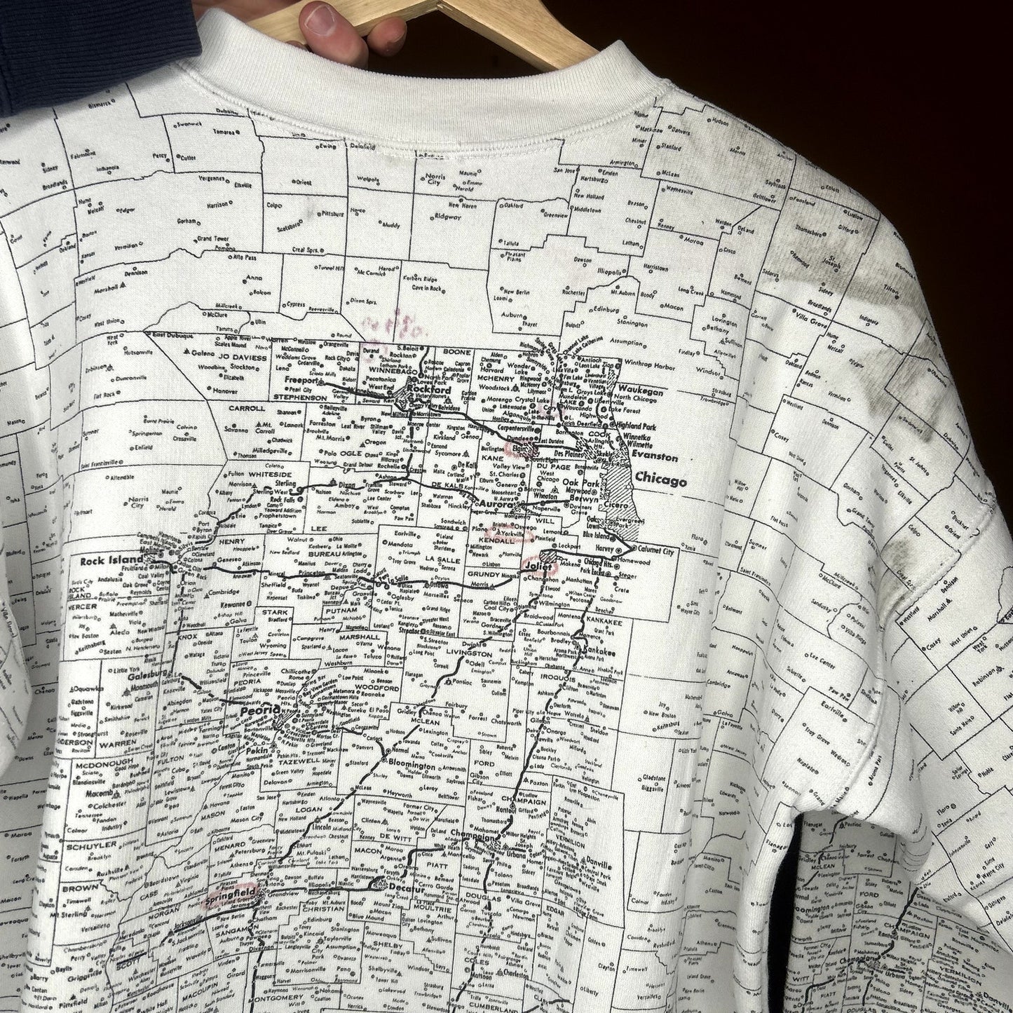 Vintage 90s Illinois Map Crewneck Large
