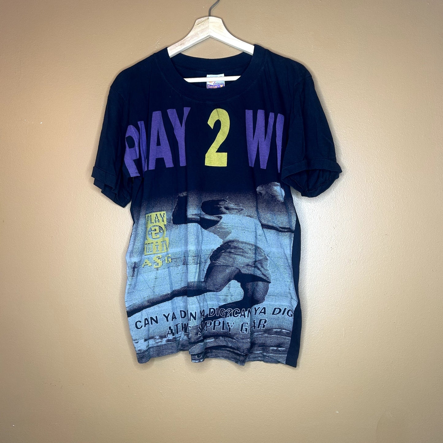 Vintage 90s AOP Volleyball Play 2 Win T-Shirt XL