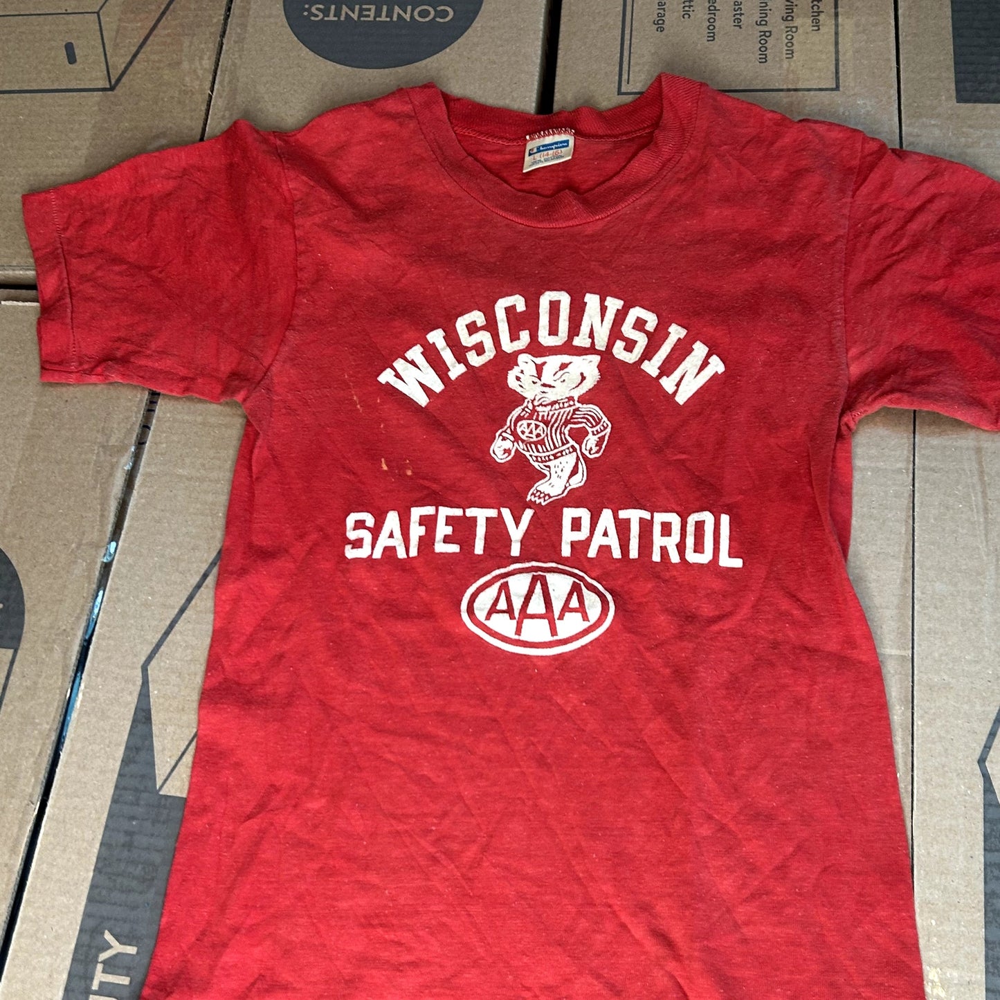 Vintage 1970s Wisconsin Badgers Triple A Champion Blue Bar T-Shirt Youth Large