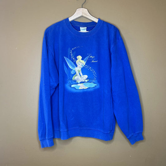 Y2K Tinker Bell Blue Disney Crewneck Medium