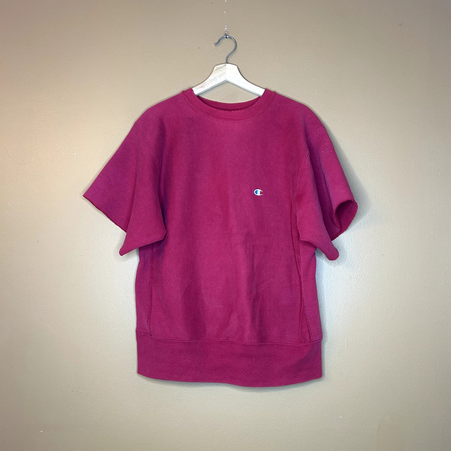 Vintage 90s Champion Reverse Weave Cherry Red Cut Sleeves Large