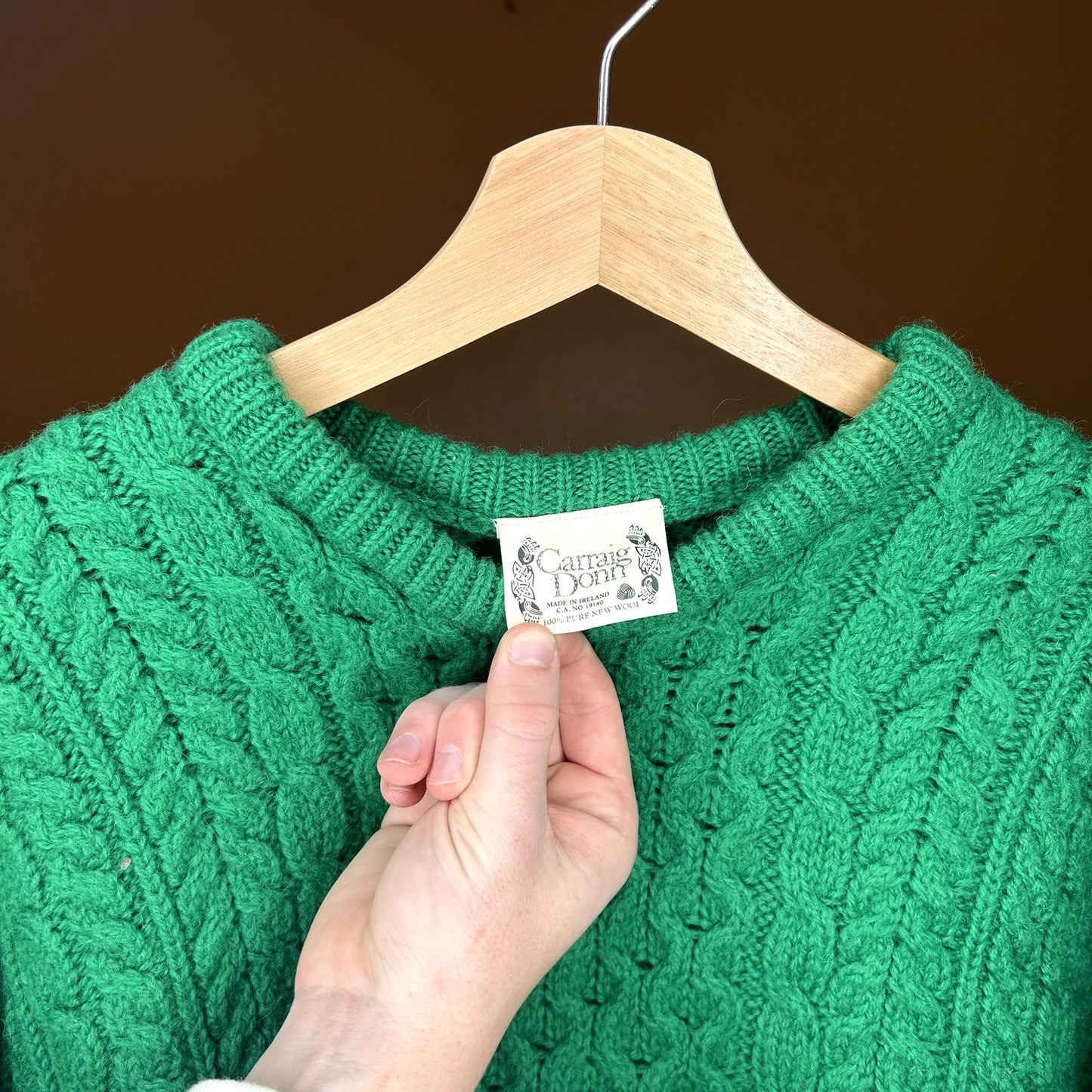 Vintage Green Carraig Donn Knit Wool Sweater Made in Ireland