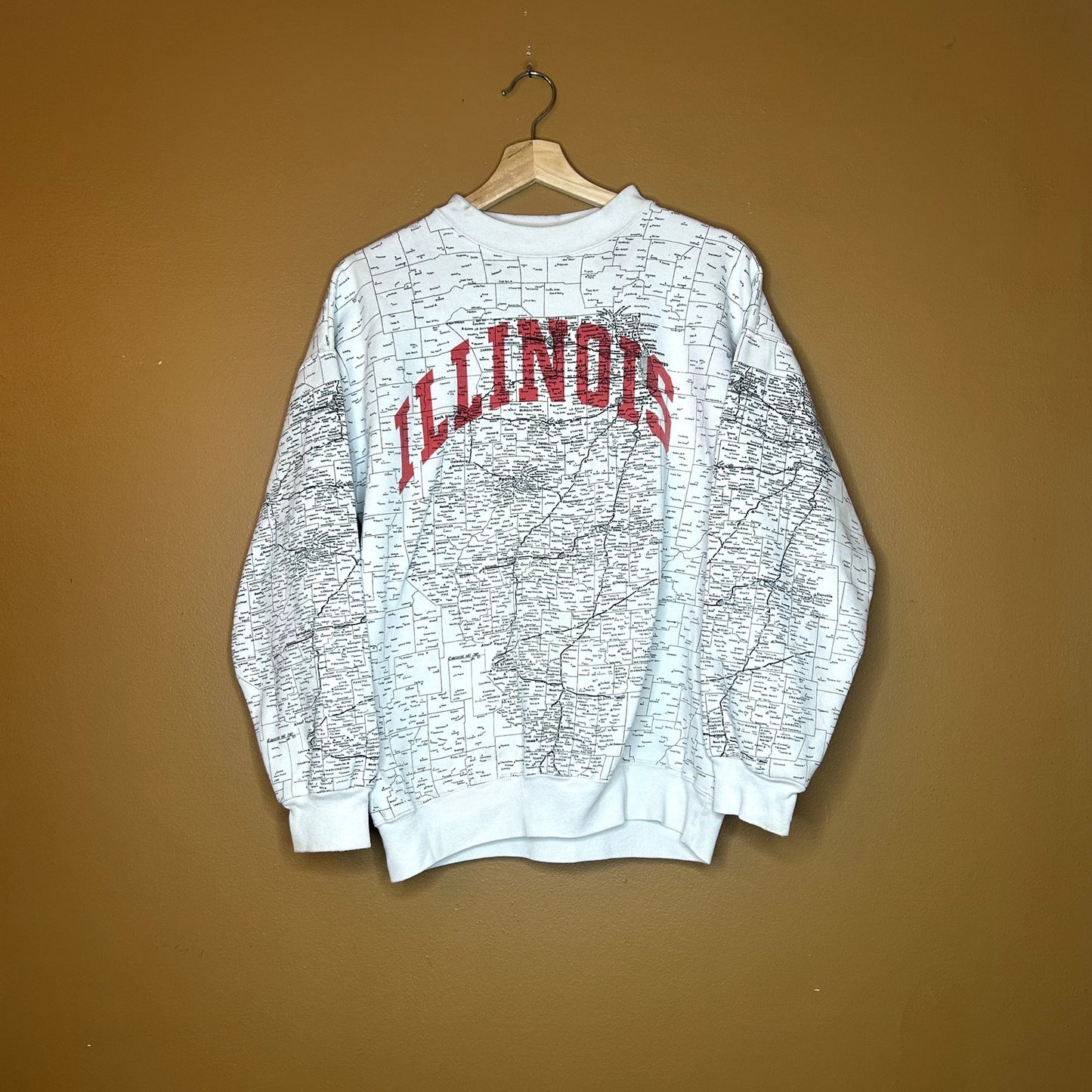 Vintage 90s Illinois Map Crewneck Large