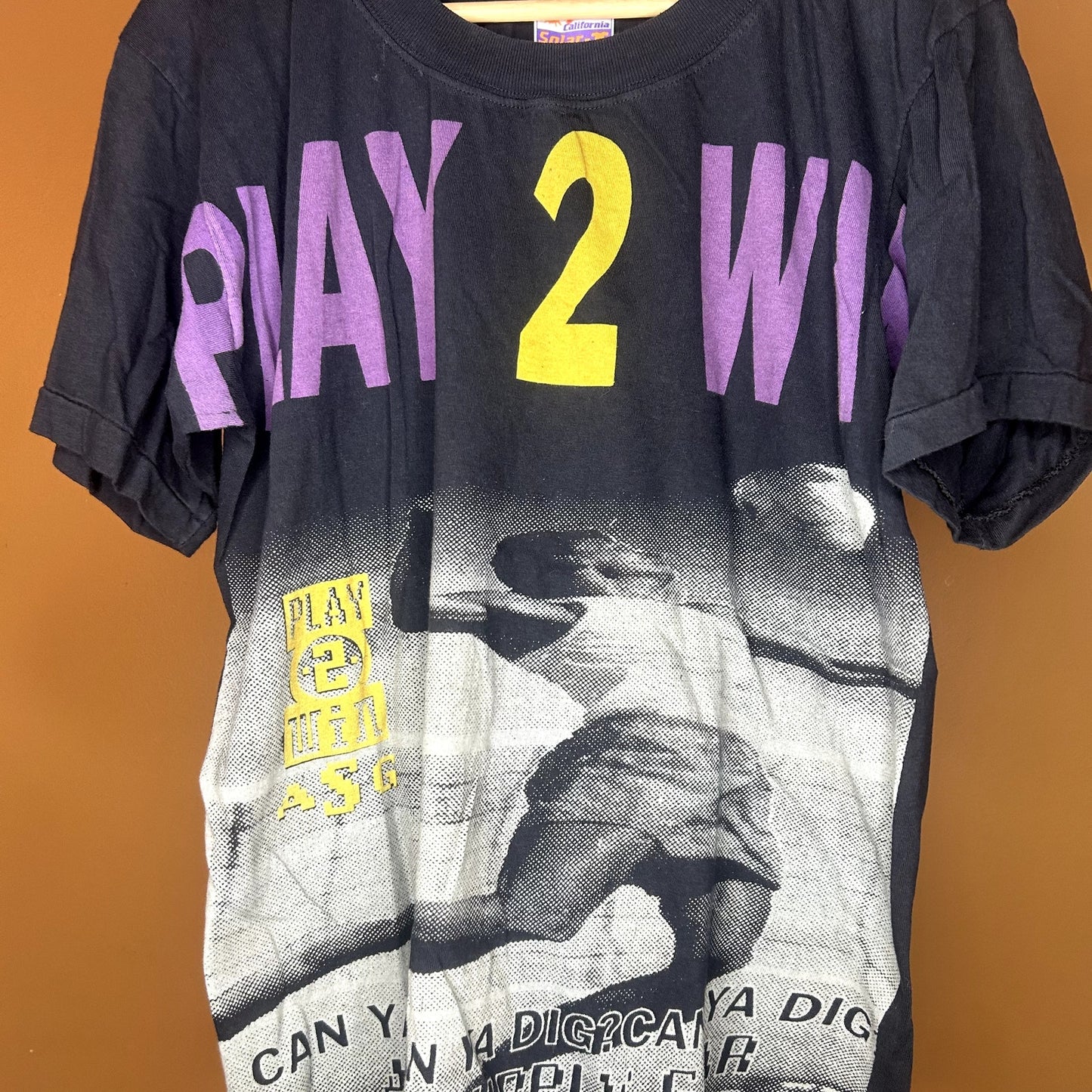 Vintage 90s AOP Volleyball Play 2 Win T-Shirt XL