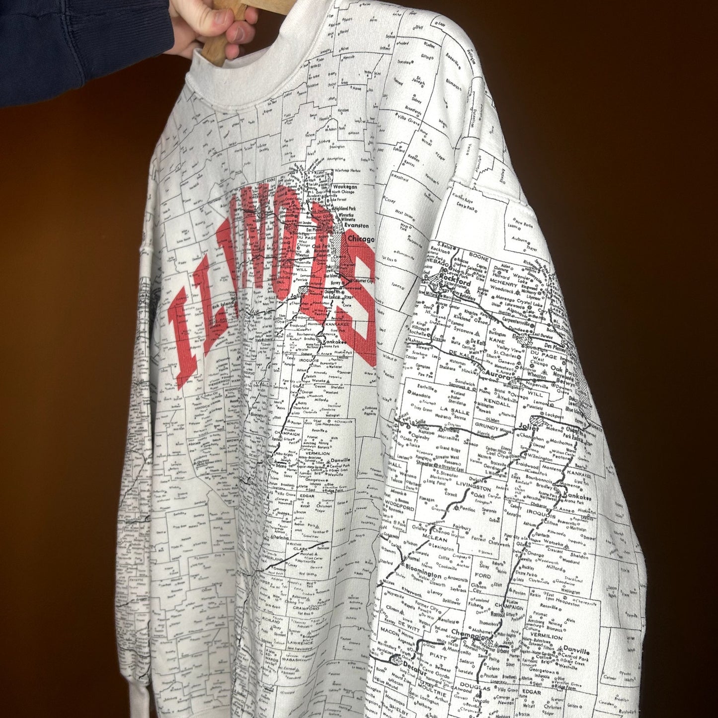 Vintage 90s Illinois Map Crewneck Large