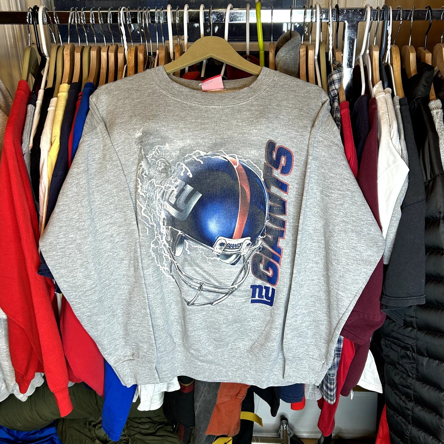 Y2K New York Giants Crazy Gray Crewneck