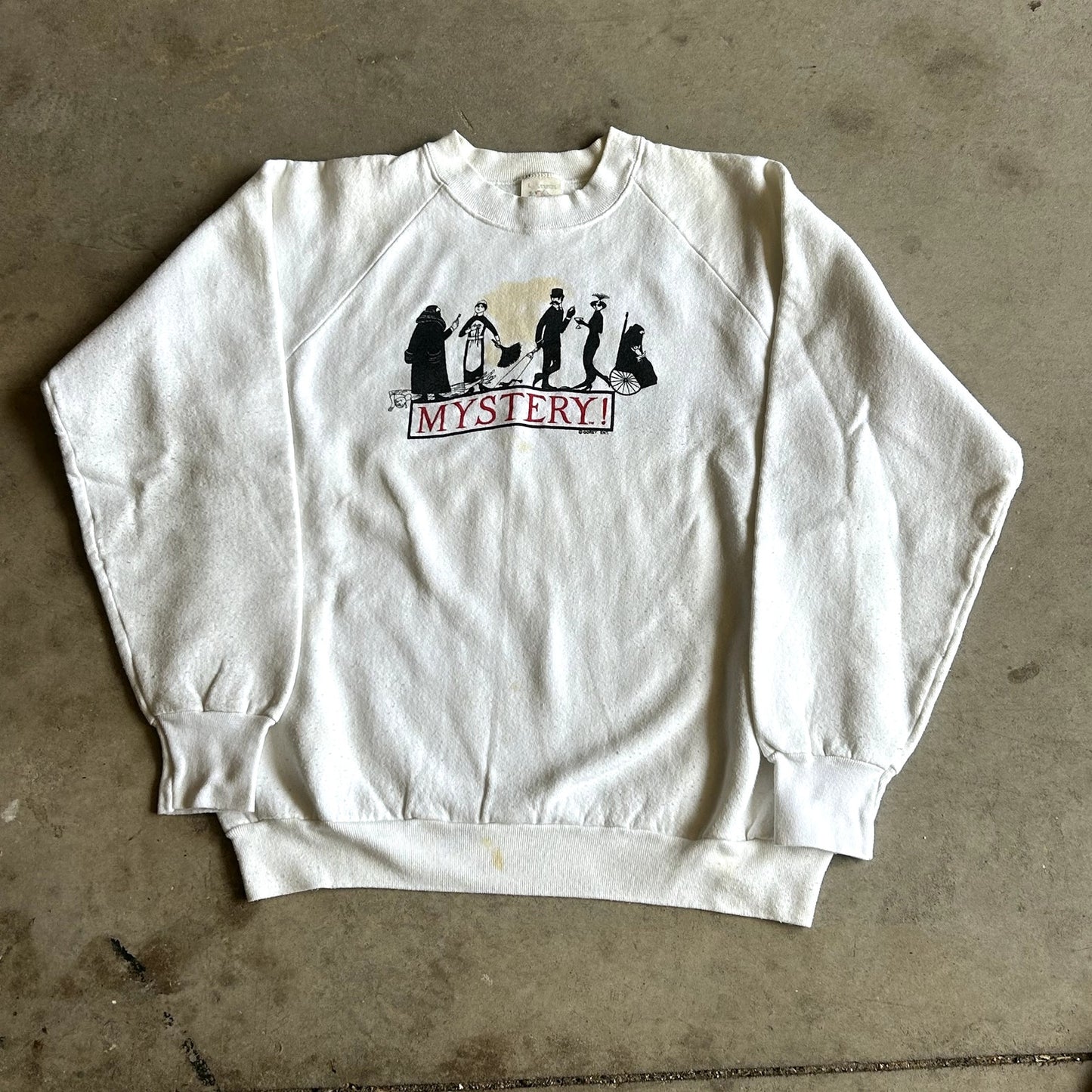 Vintage 90s Mystery Tv Show Crewneck Large Stained