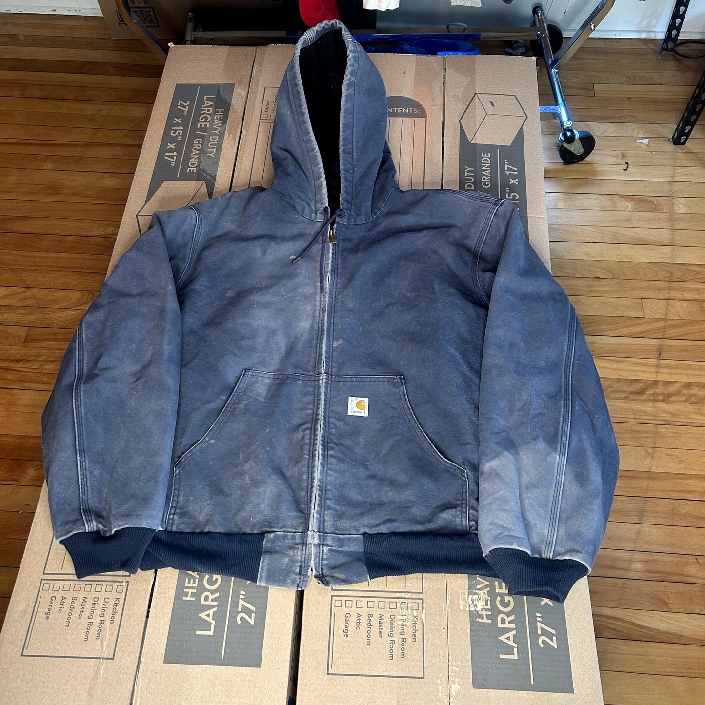 J131 Navy Blue Carhartt Hooded 2XL Faded