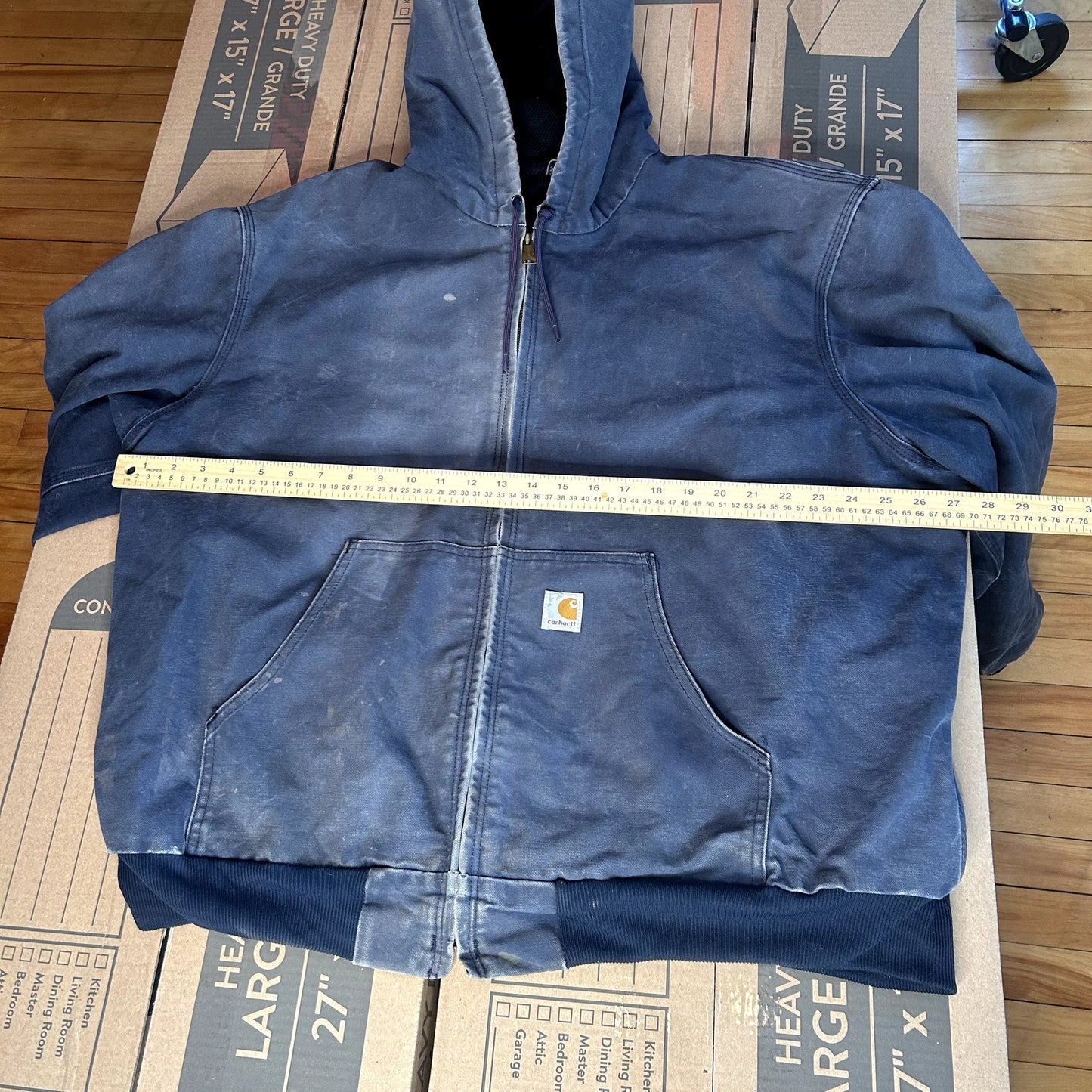 J131 Navy Blue Carhartt Hooded 2XL Faded