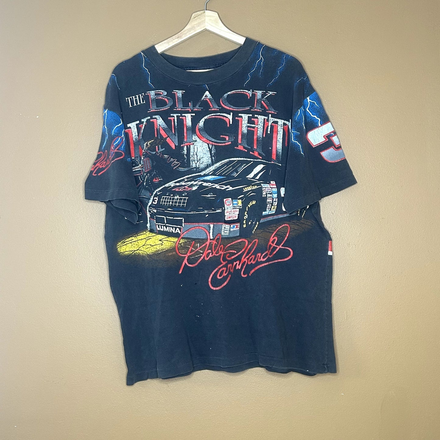Vintage 90s Dale Earnhardt Black Knight Nascar AOP Lightning