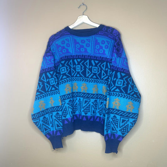 90s Colorful Knit Sweater Blue And Purple Large