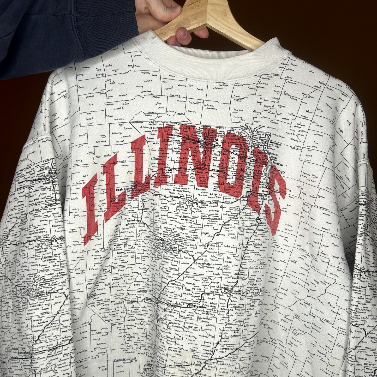 Vintage 90s Illinois Map Crewneck Large