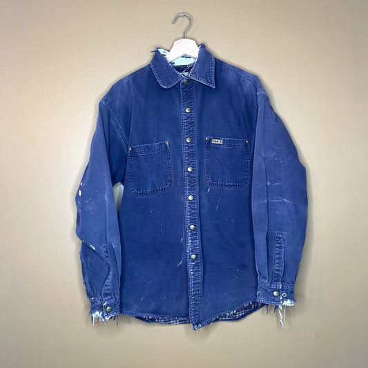Y2K Dark Blue Carhartt Button Up Shackett Heavy Distressing