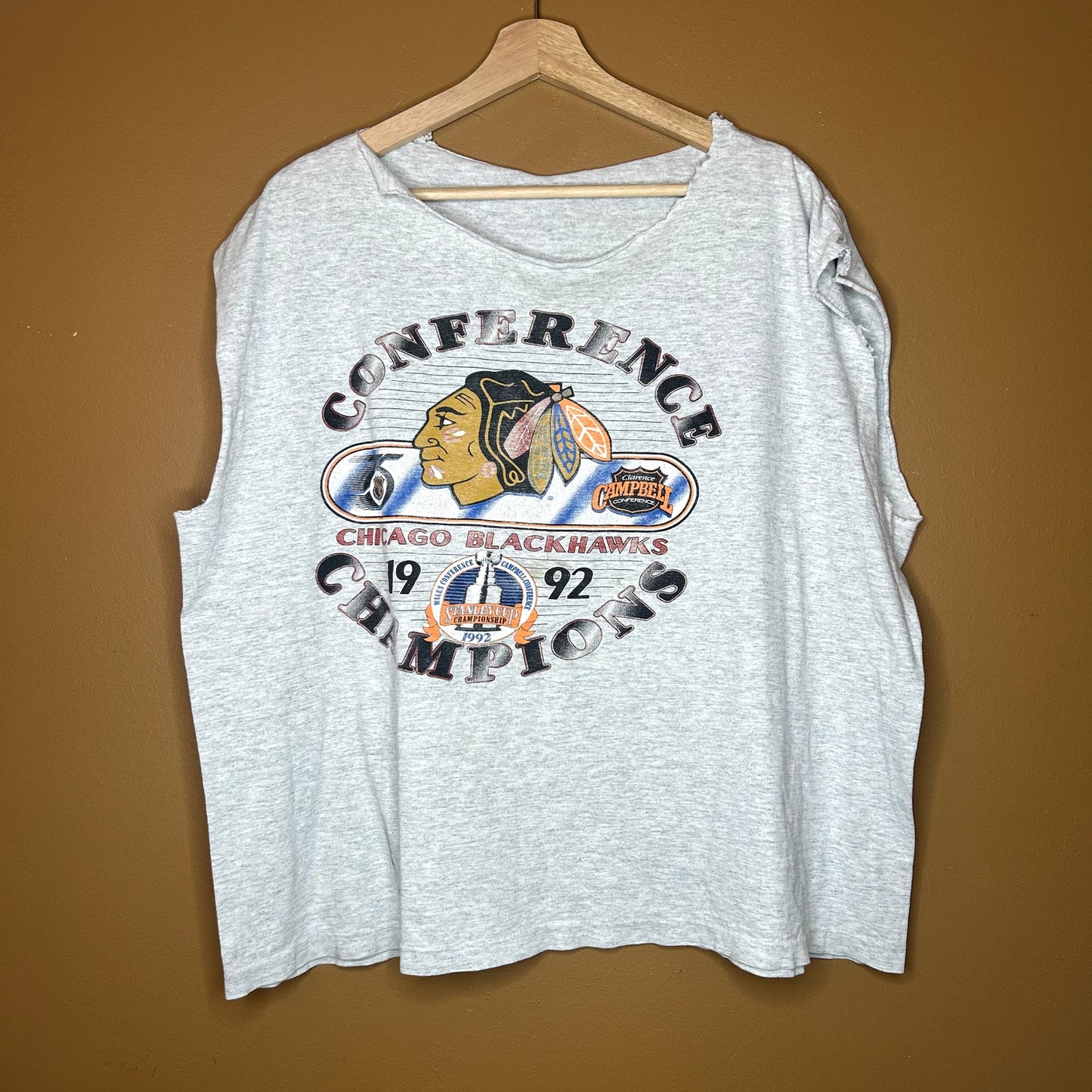 Vintage Chicago BlackHawks Hockey Tank Top/ Rag Thrashed