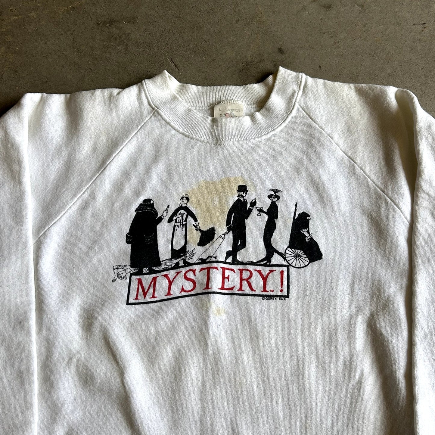 Vintage 90s Mystery Tv Show Crewneck Large Stained
